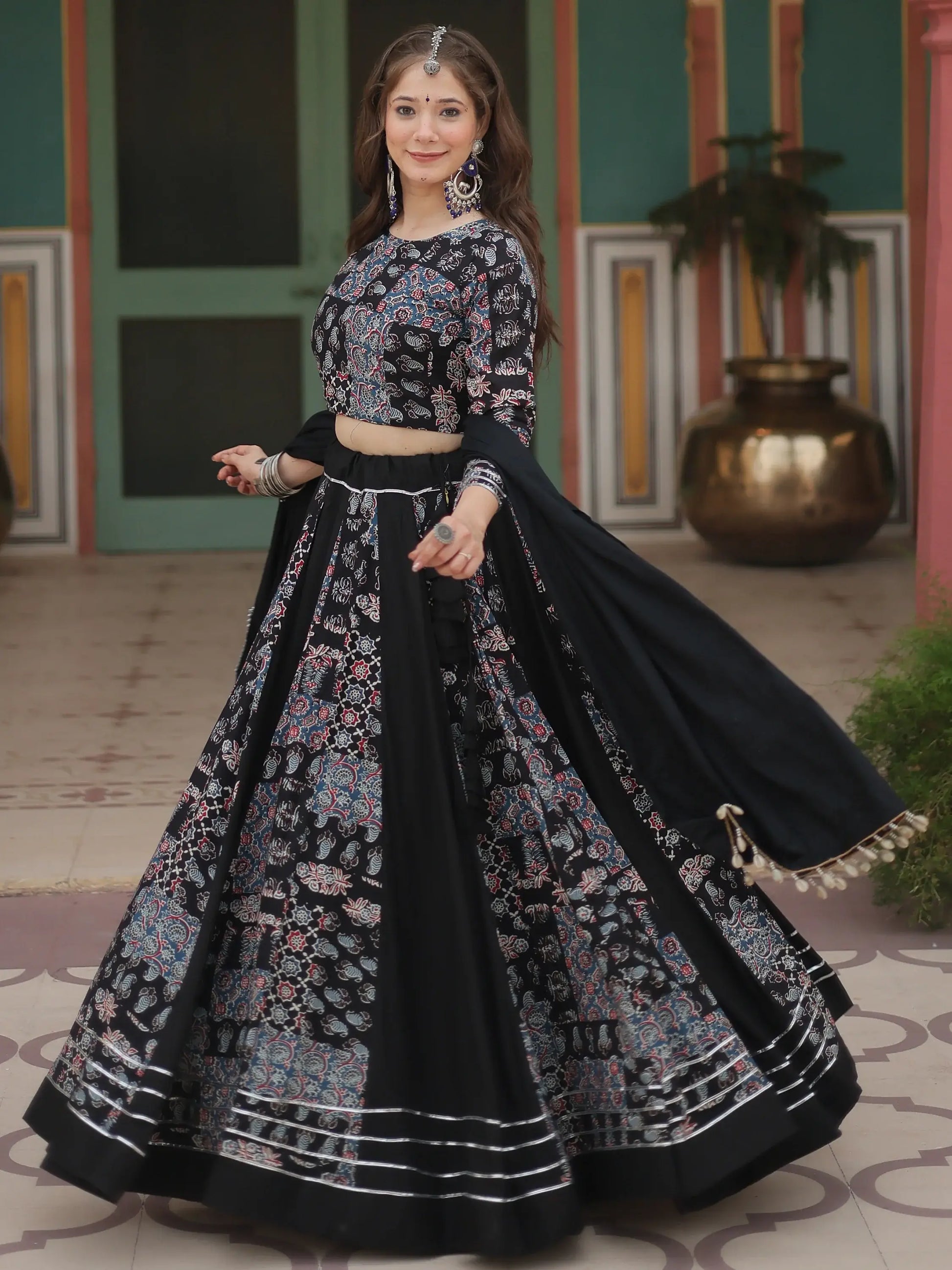 Stunning Black Digital Printed Rayon Navratri Wear Lehenga Choli - Zeel Clothing
