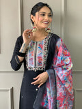 Stunning Black Embroidered Rayon Event Wear Pant Suit With Dupatta - Zeel Clothing