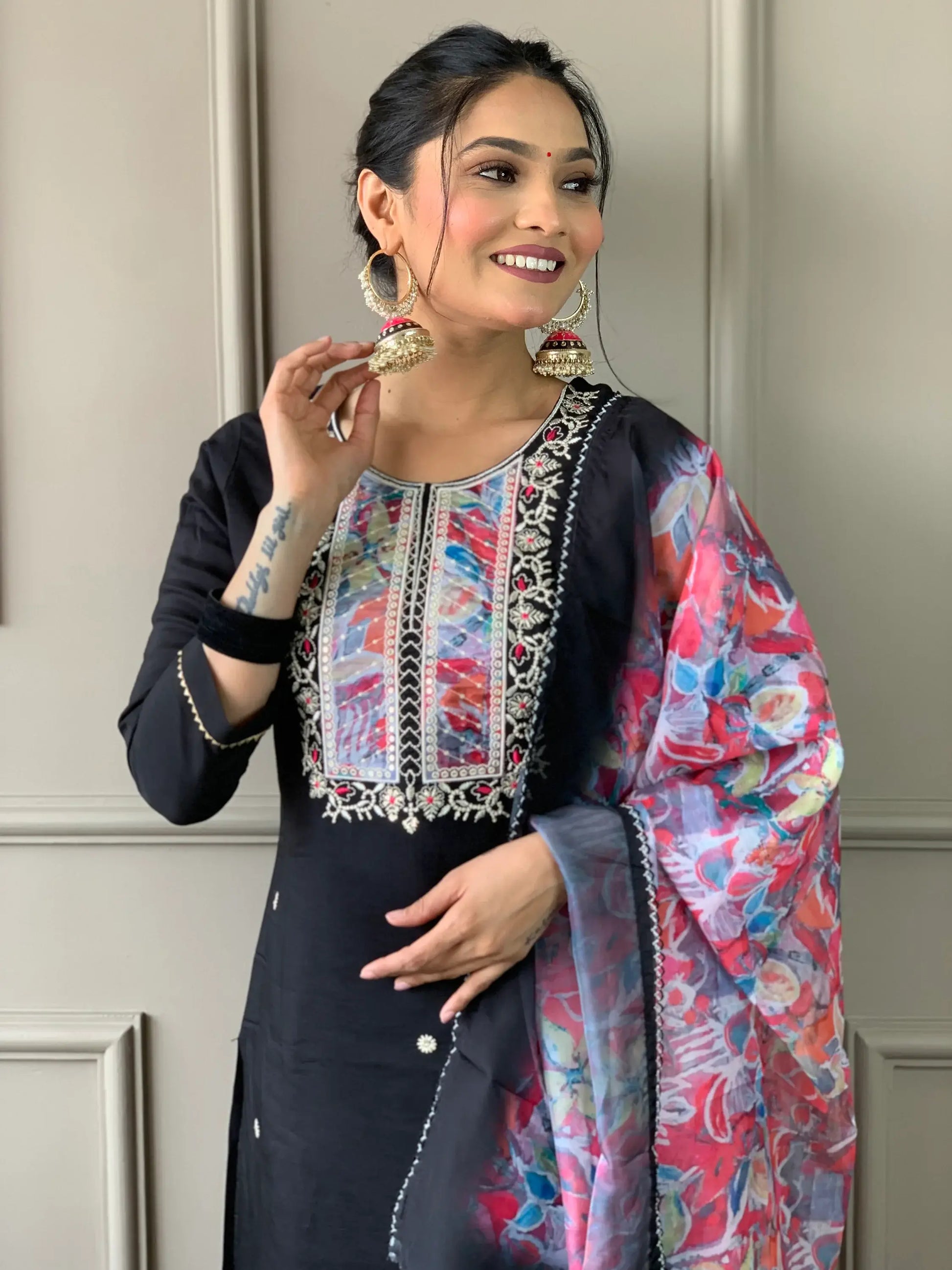 Stunning Black Embroidered Rayon Event Wear Pant Suit With Dupatta - Zeel Clothing