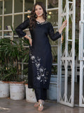 Stunning Black Embroidered Viscose Silk Pant Suit With Dupatta - Zeel Clothing