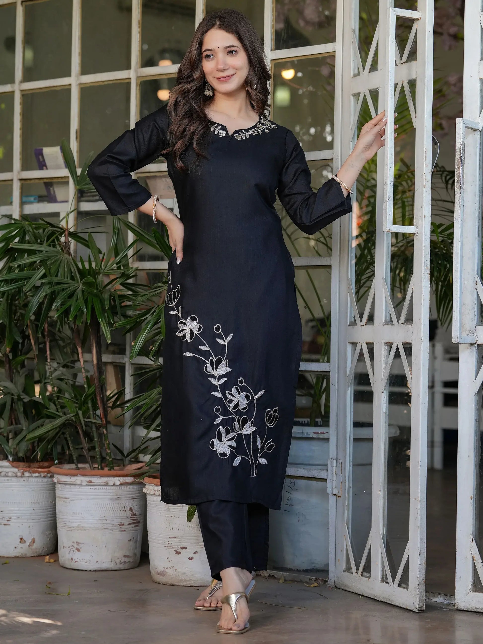 Stunning Black Embroidered Viscose Silk Pant Suit With Dupatta - Zeel Clothing