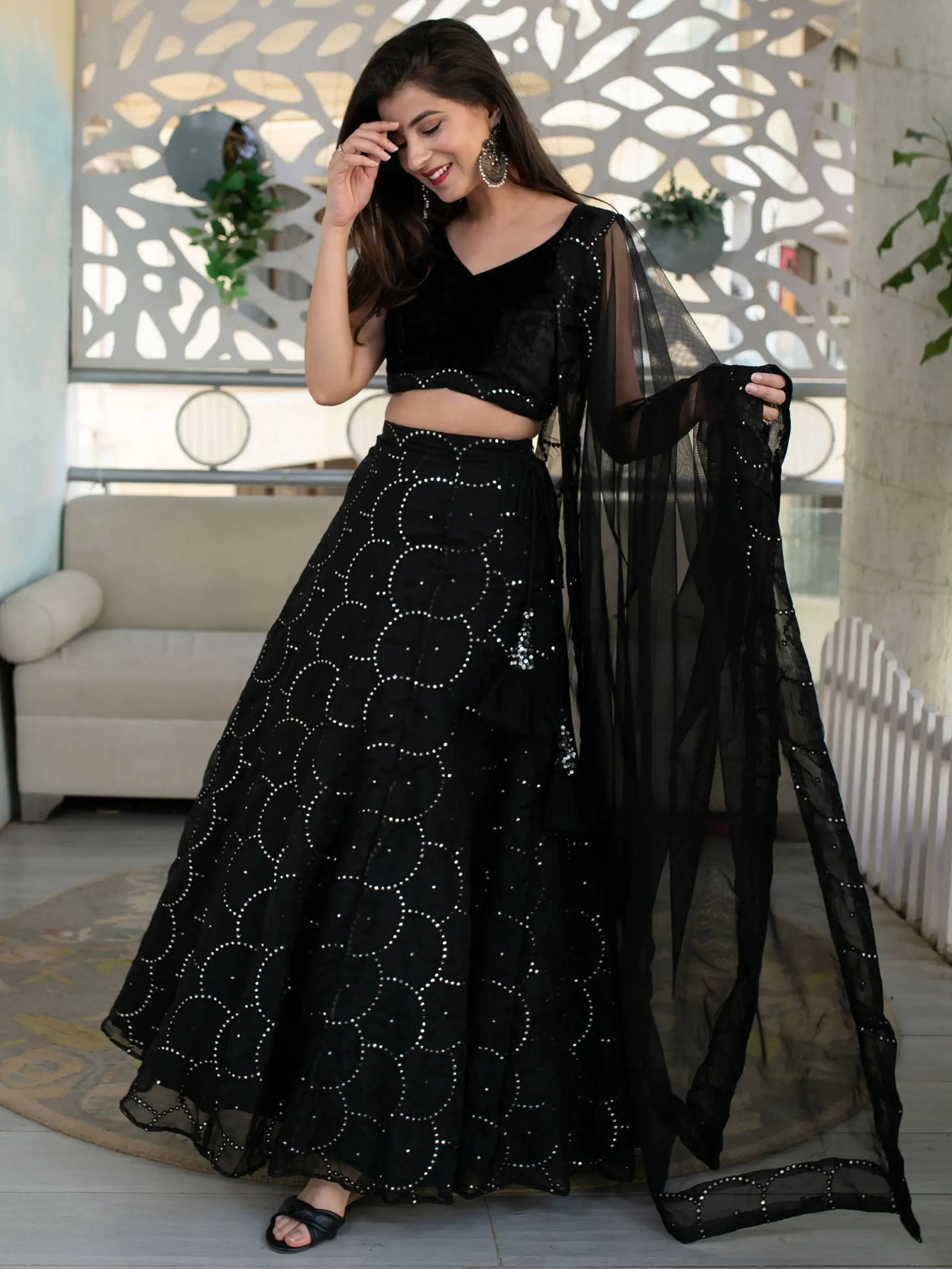Stunning Black Embroidery Organza Reception Wear Lehenga Choli - Zeel Clothing