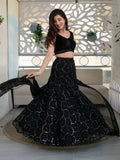 Stunning Black Embroidery Organza Reception Wear Lehenga Choli - Zeel Clothing