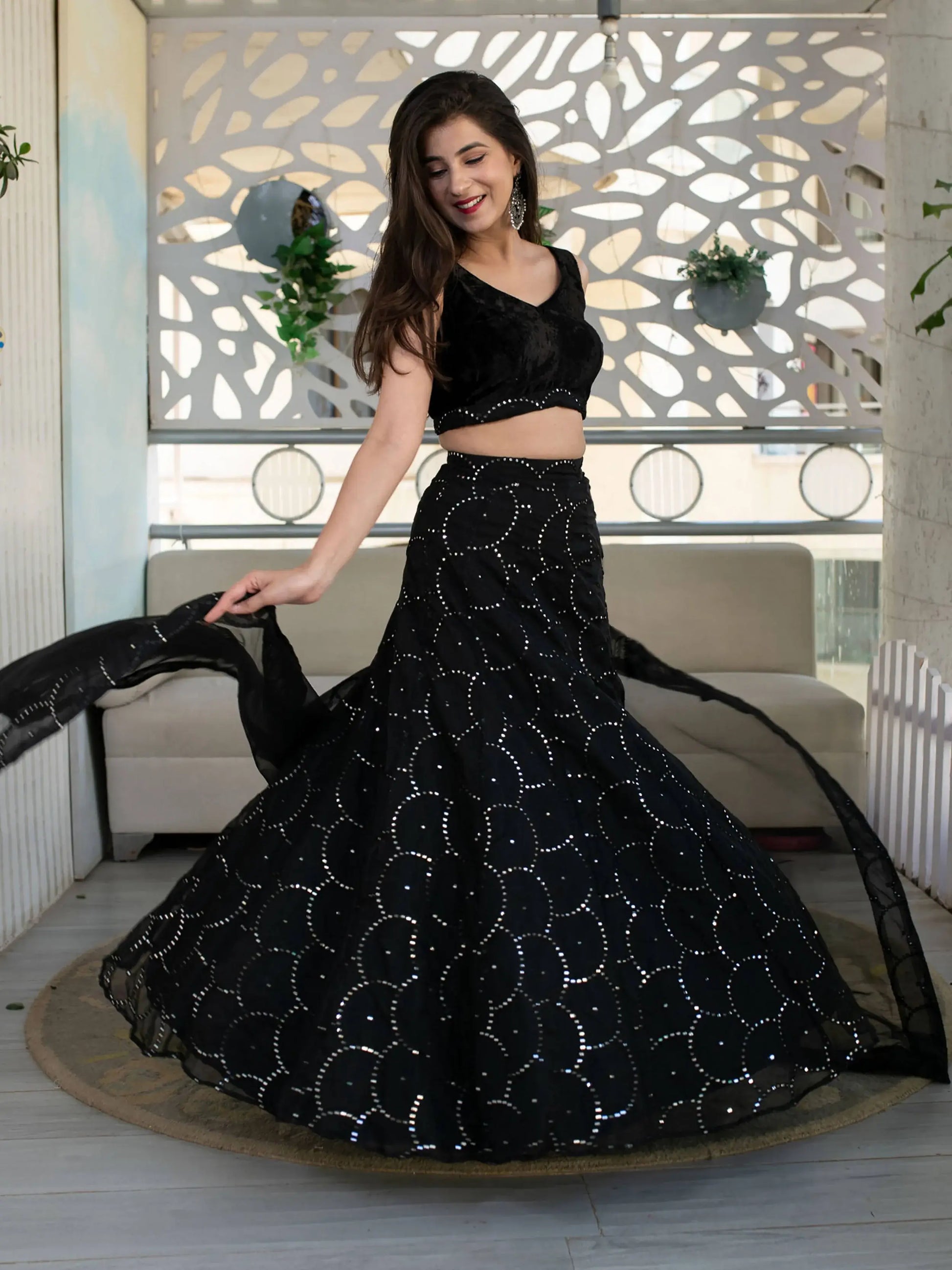 Stunning Black Embroidery Organza Reception Wear Lehenga Choli - Zeel Clothing
