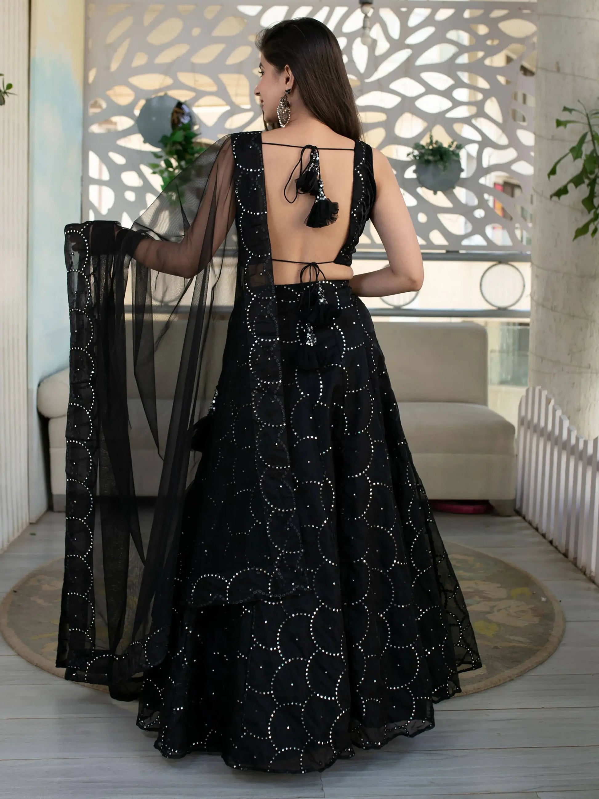 Stunning Black Embroidery Organza Reception Wear Lehenga Choli - Zeel Clothing