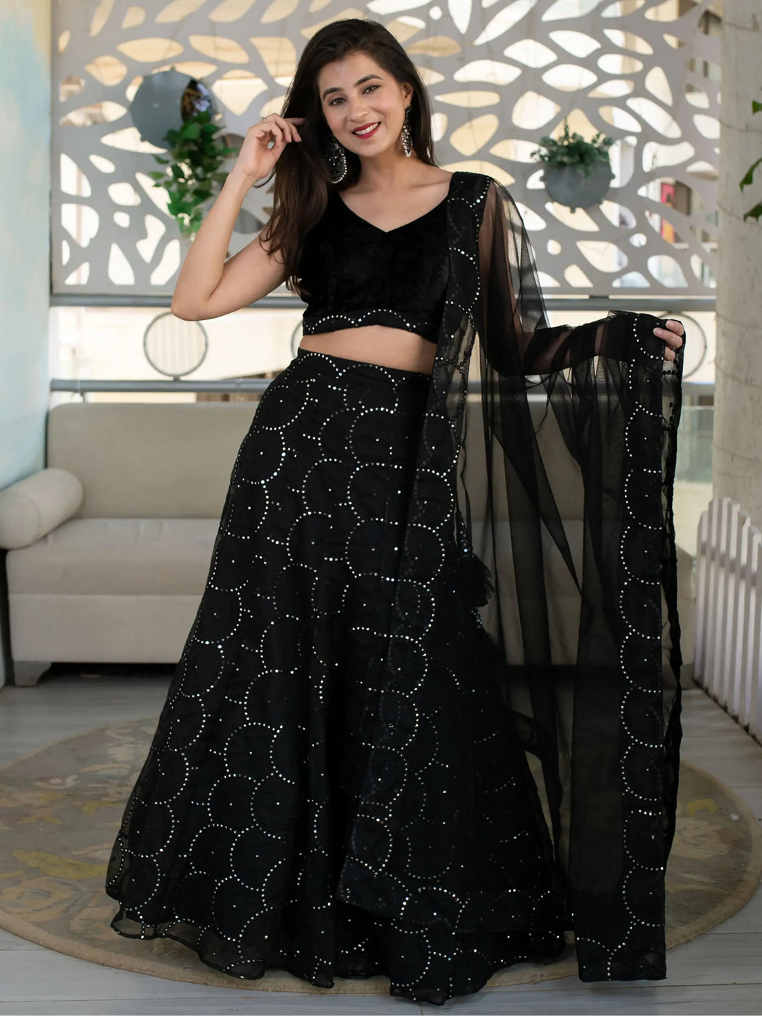 Stunning Black Embroidery Organza Reception Wear Lehenga Choli - Zeel Clothing