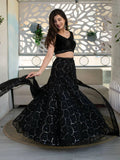 Stunning Black Embroidery Organza Reception Wear Lehenga Choli - Zeel Clothing