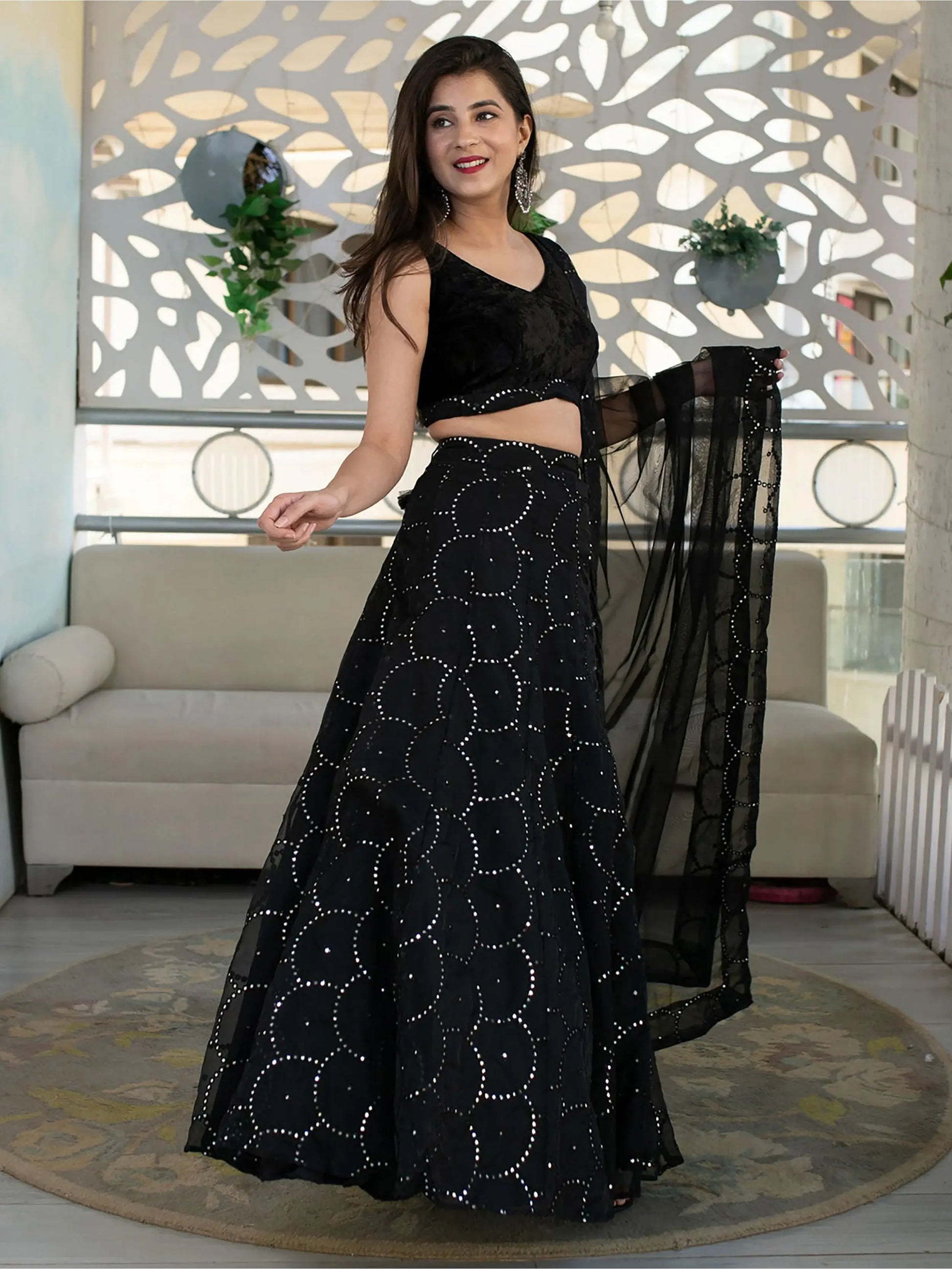Stunning Black Embroidery Organza Reception Wear Lehenga Choli - Zeel Clothing