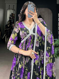 Stunning Black Floral Printed Georgette Traditional Gown With Dupatta - Zeel Clothing