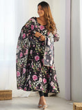 Stunning Black Floral Printed Organza Silk Festive Wear Anarkali Suit - Zeel Clothing