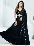 Stunning Black Georgette Party Wear Lehenga Embroidered Choli - Zeel Clothing