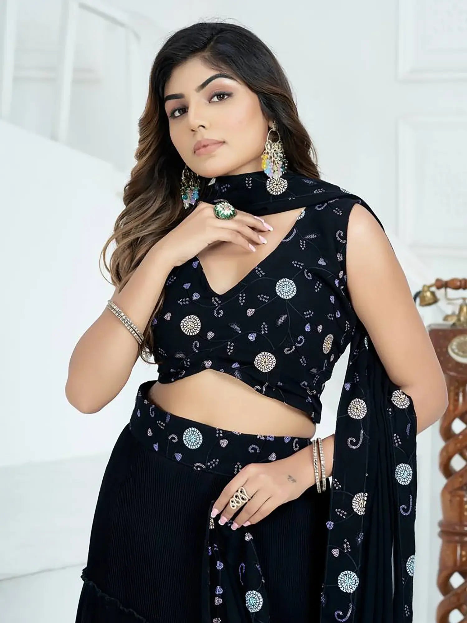 Stunning Black Georgette Party Wear Lehenga Embroidered Choli - Zeel Clothing