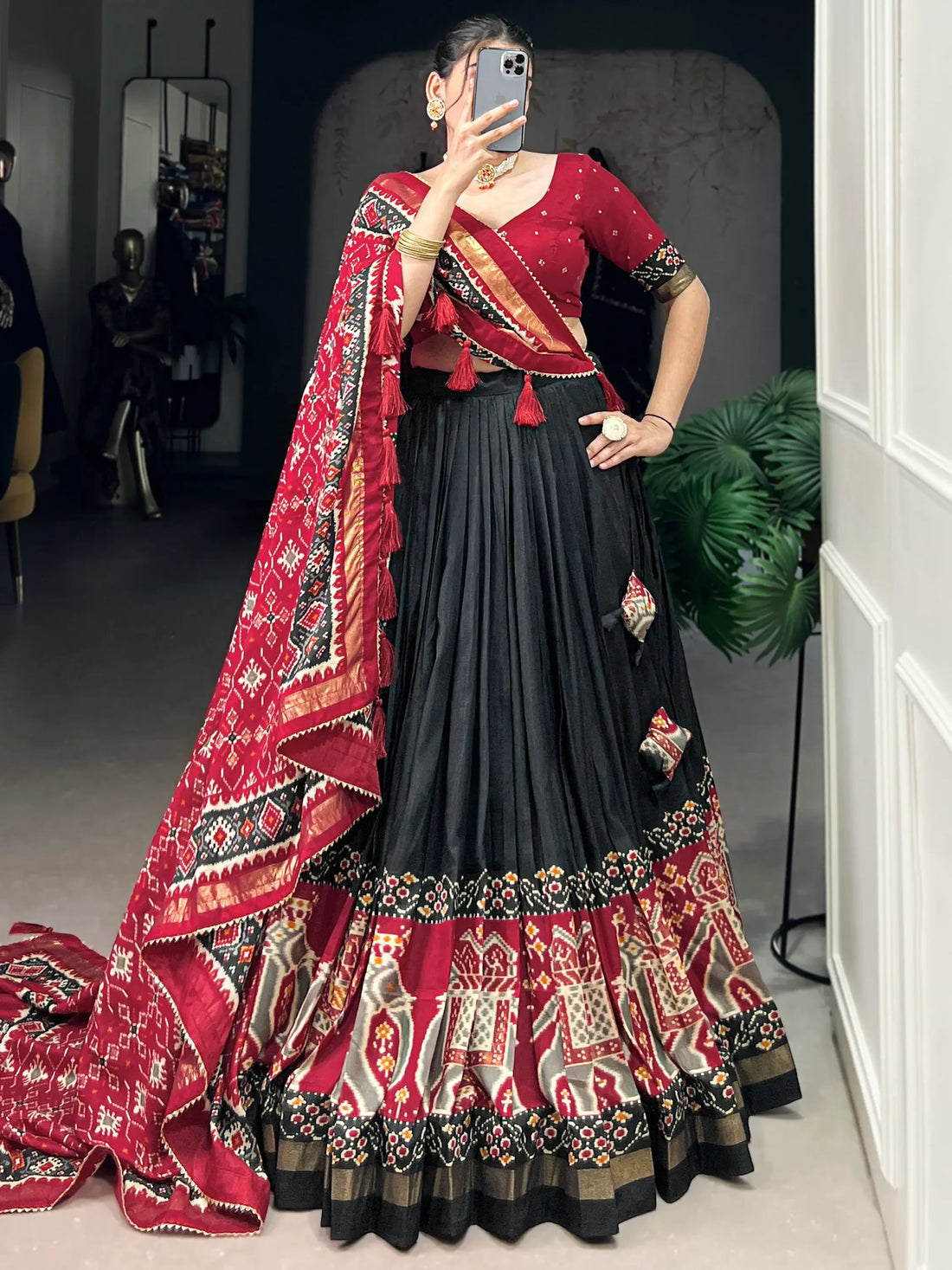 Stunning Black Patola Printed Silk Lehenga Choli With Dupatta - Zeel Clothing