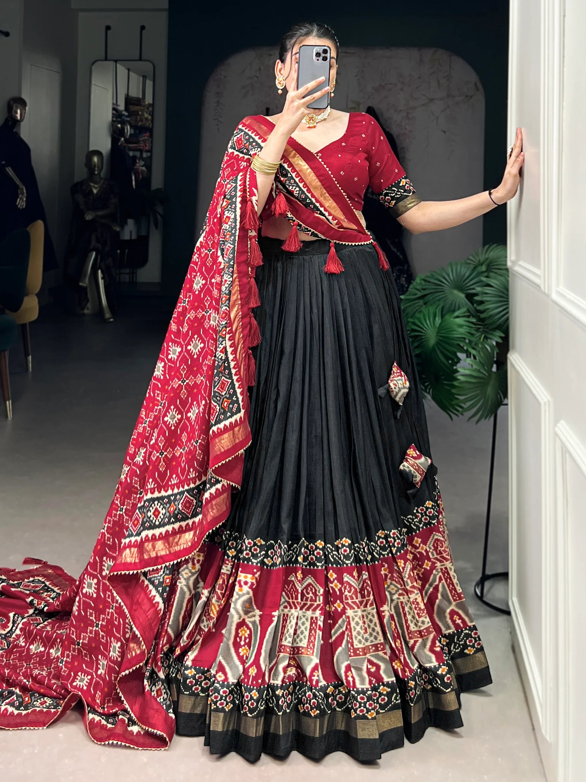 Stunning Black Patola Printed Silk Lehenga Choli With Dupatta - Zeel Clothing