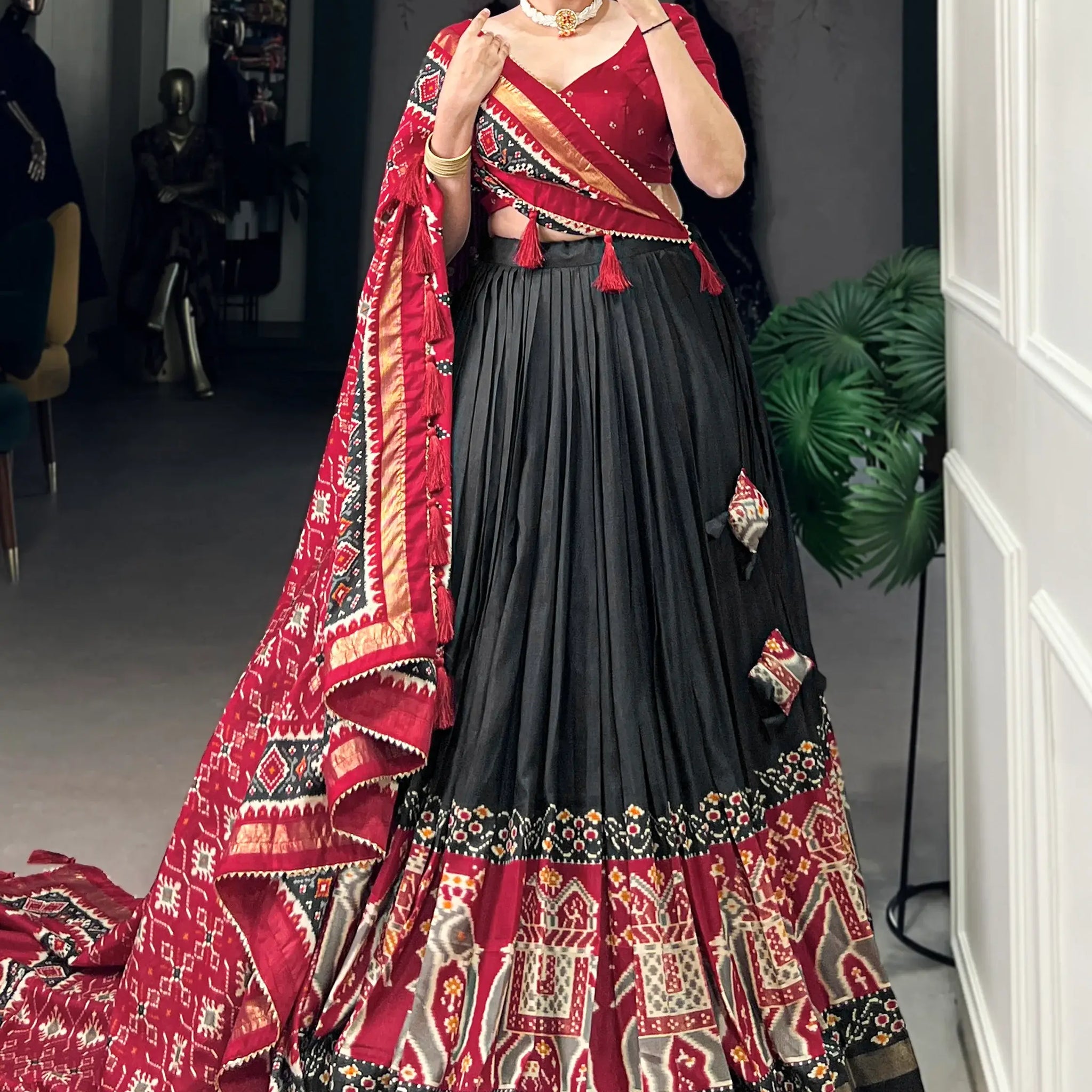 Stunning Black Patola Printed Silk Lehenga Choli With Dupatta - Zeel Clothing