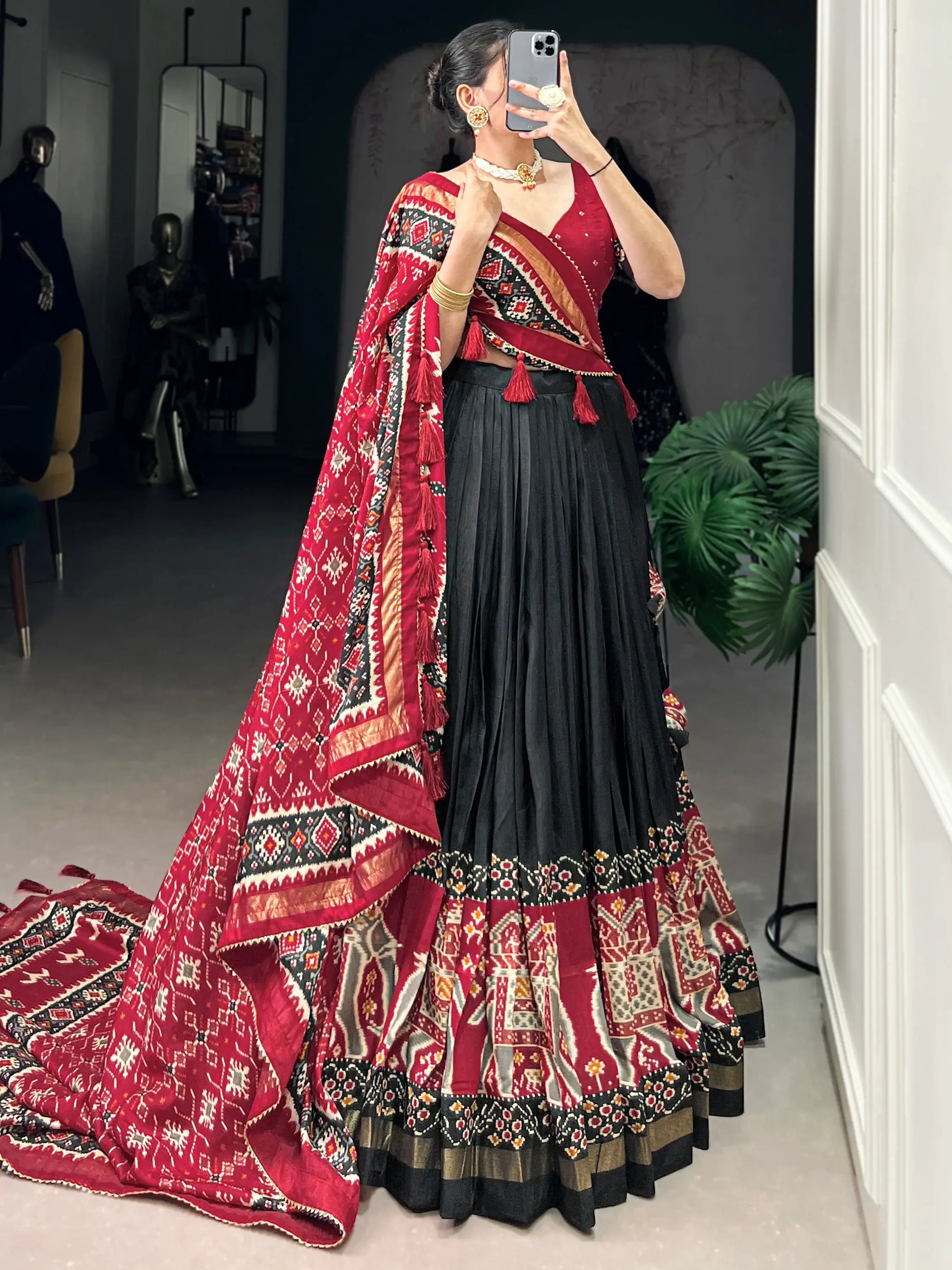 Stunning Black Patola Printed Silk Lehenga Choli With Dupatta - Zeel Clothing