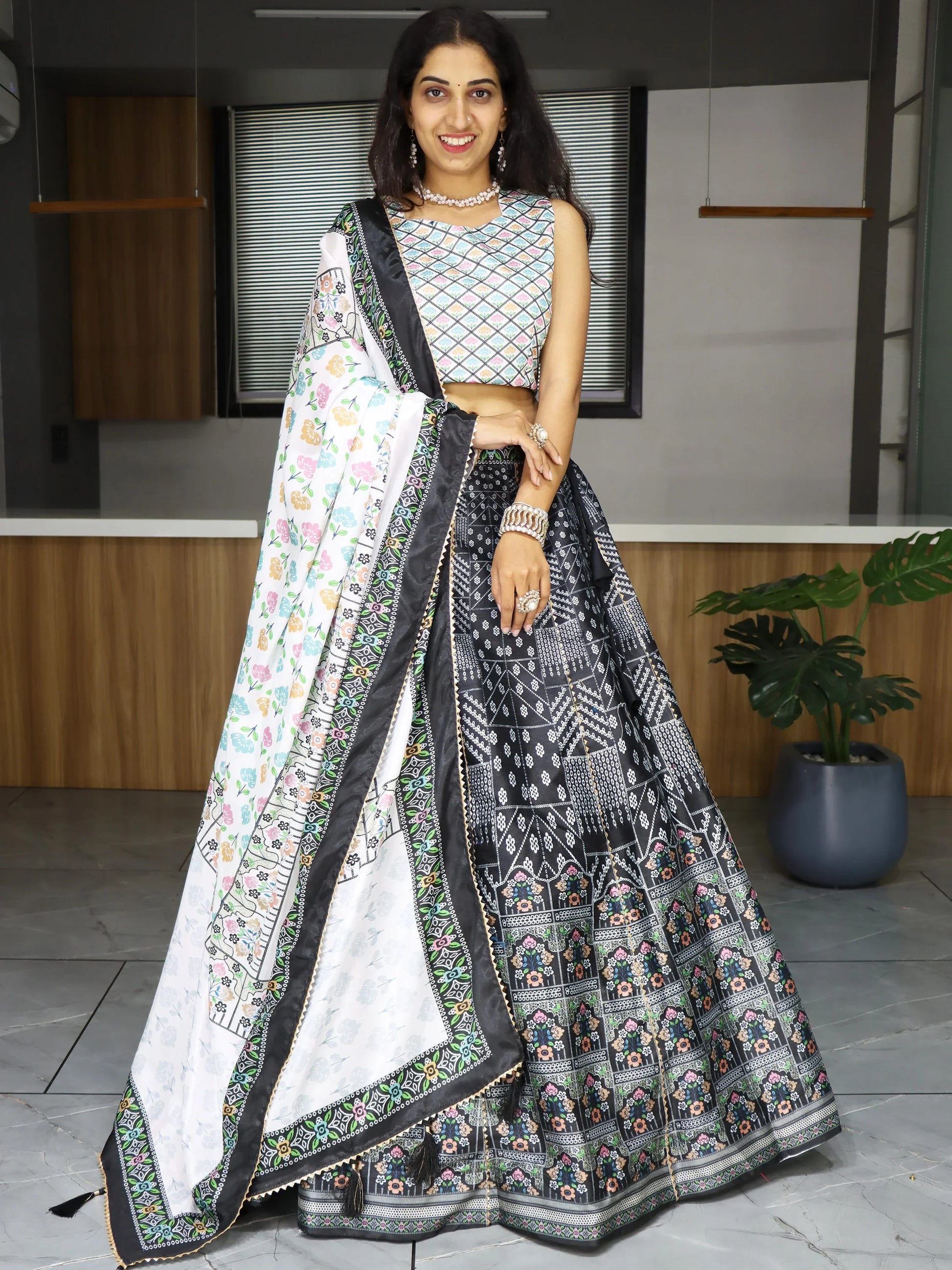 Stunning Black Printed Art Silk Event Wear Lehenga Choli With Dupatta - Zeel Clothing