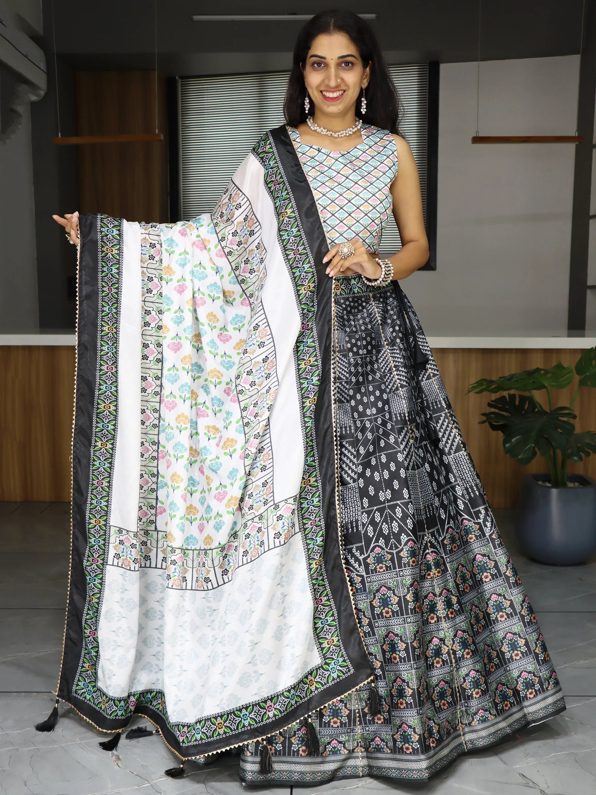 Stunning Black Printed Art Silk Event Wear Lehenga Choli With Dupatta - Zeel Clothing
