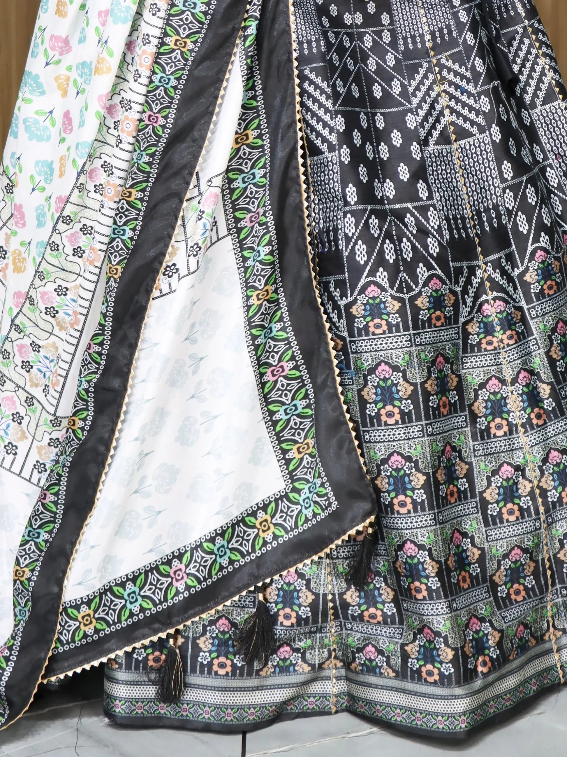 Stunning Black Printed Art Silk Event Wear Lehenga Choli With Dupatta - Zeel Clothing