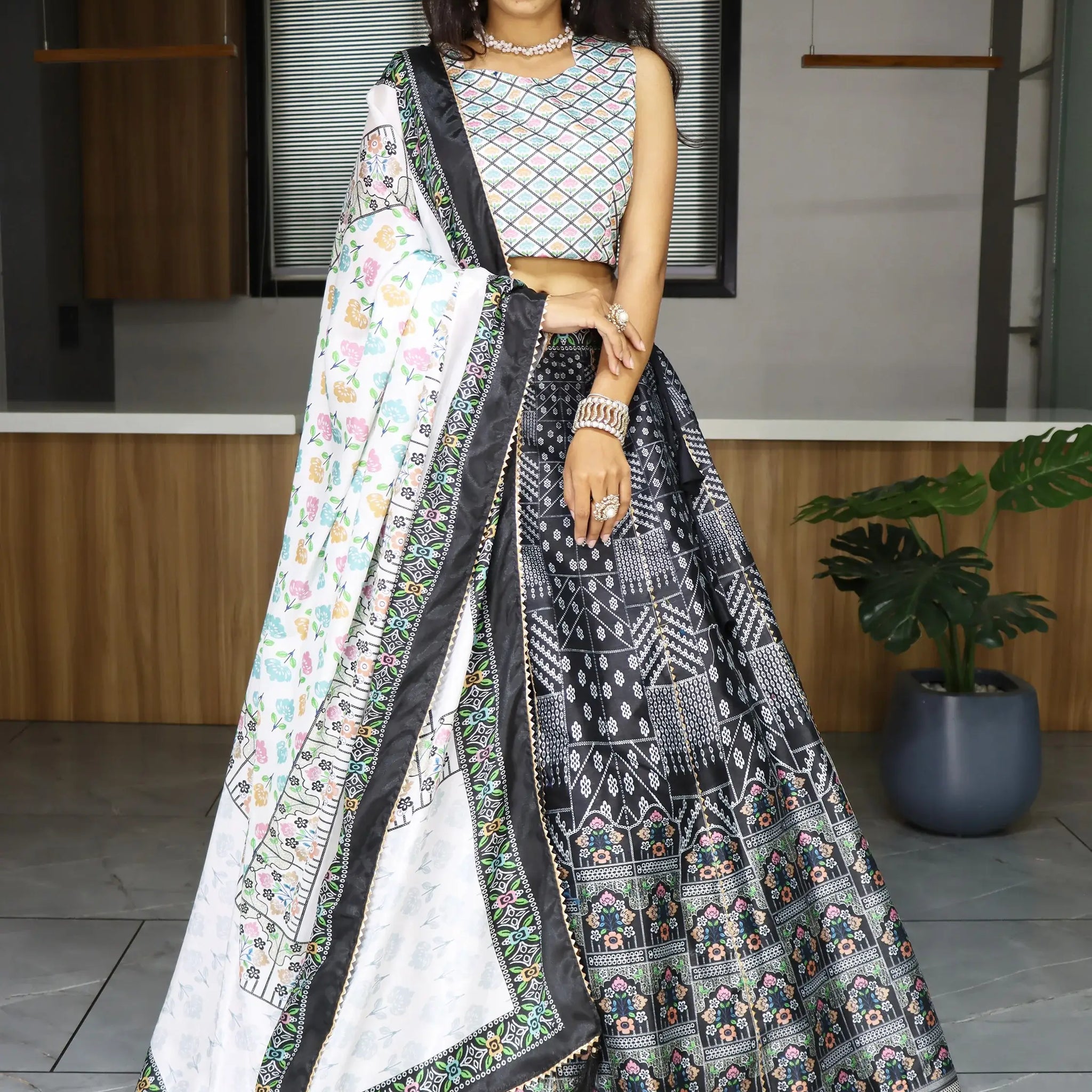 Stunning Black Printed Art Silk Event Wear Lehenga Choli With Dupatta - Zeel Clothing