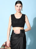 Stunning Black Satin Readymade Reception Wear Saree With Blouse - Zeel Clothing