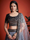 Stunning Black Sequins Chinon Party Wear Lehenga Choli With Dupatta - Zeel Clothing