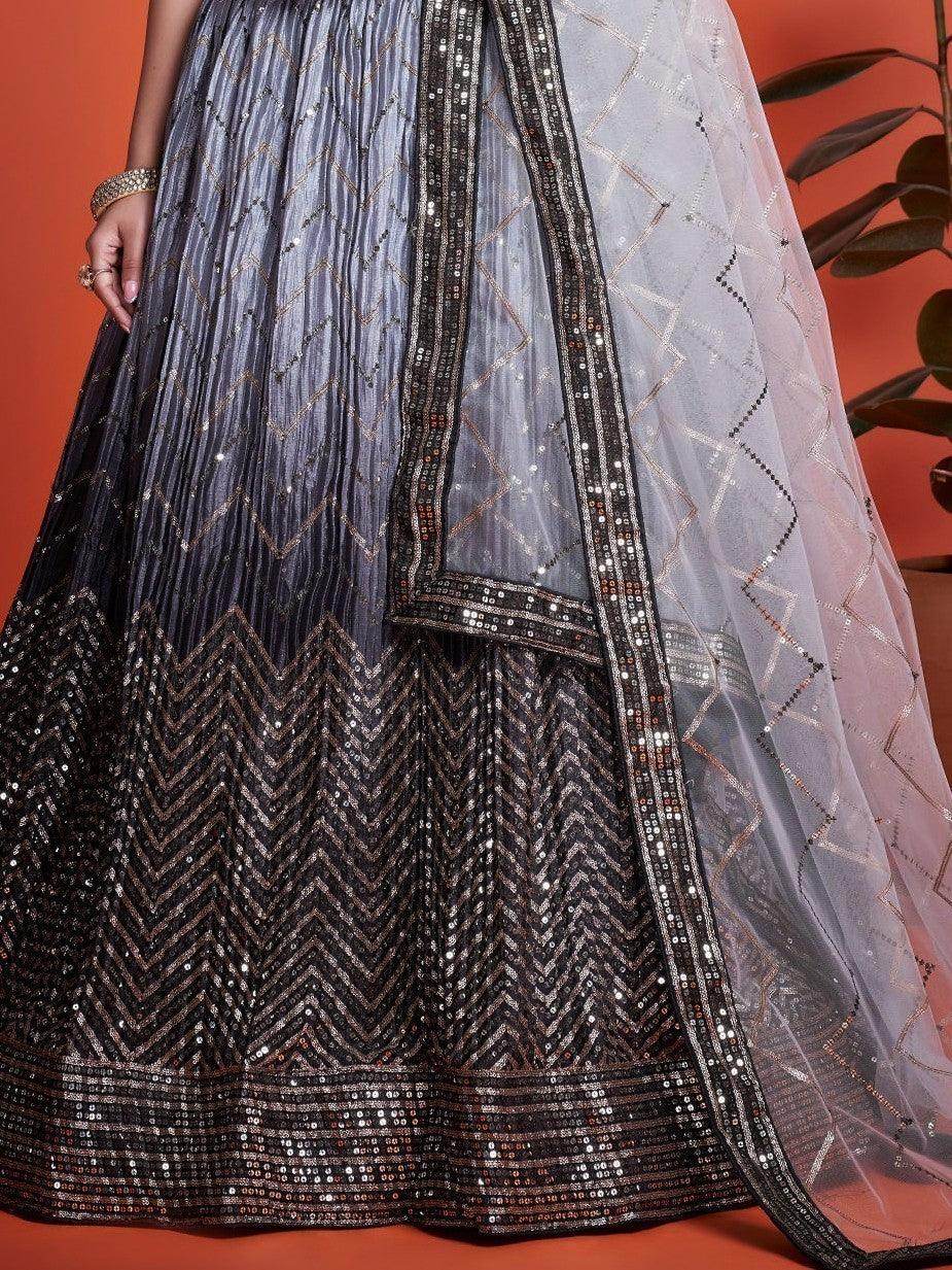 Stunning Black Sequins Chinon Party Wear Lehenga Choli With Dupatta - Zeel Clothing