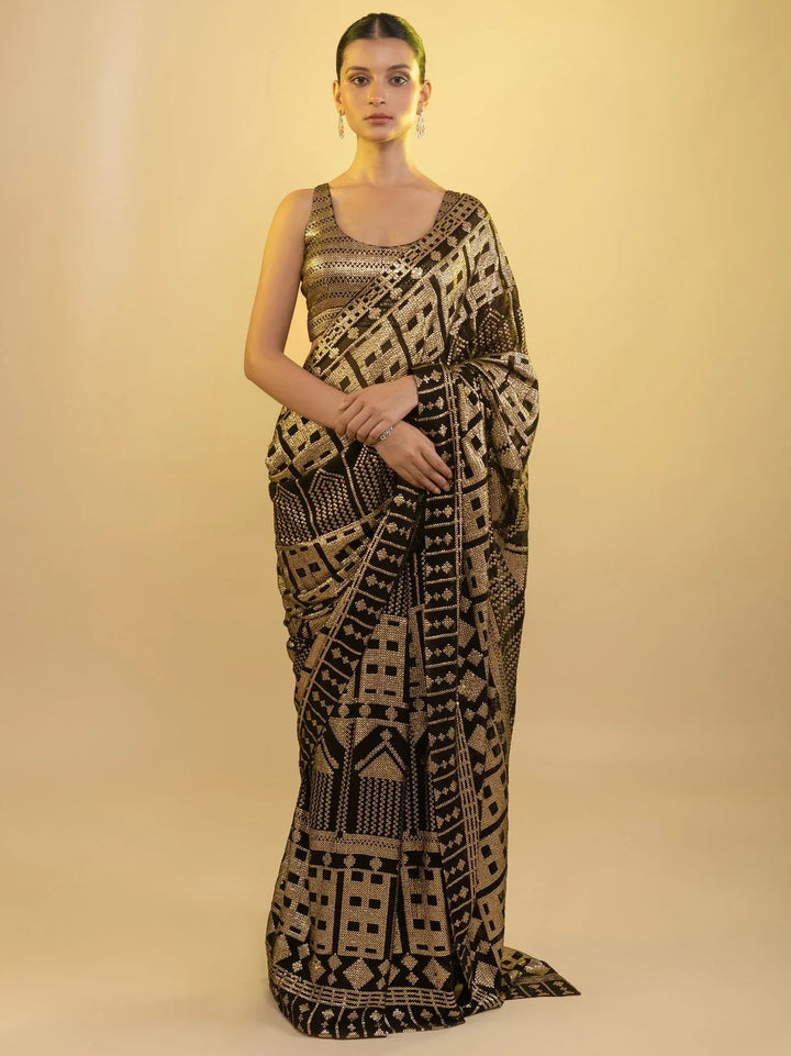 Stunning Black Sequins Georgette Festival Wear Saree With Blouse - Zeel Clothing