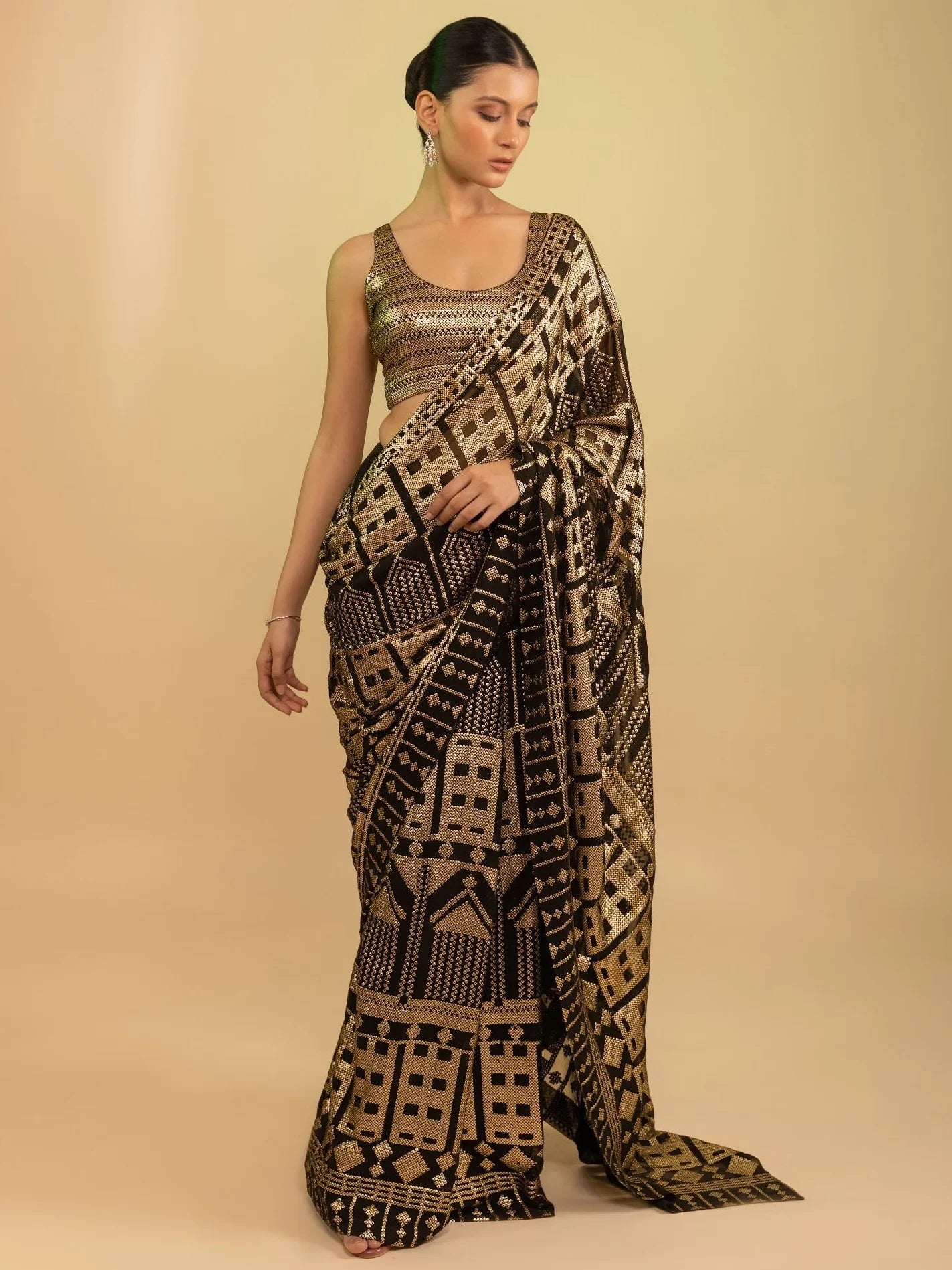 Stunning Black Sequins Georgette Festival Wear Saree With Blouse - Zeel Clothing