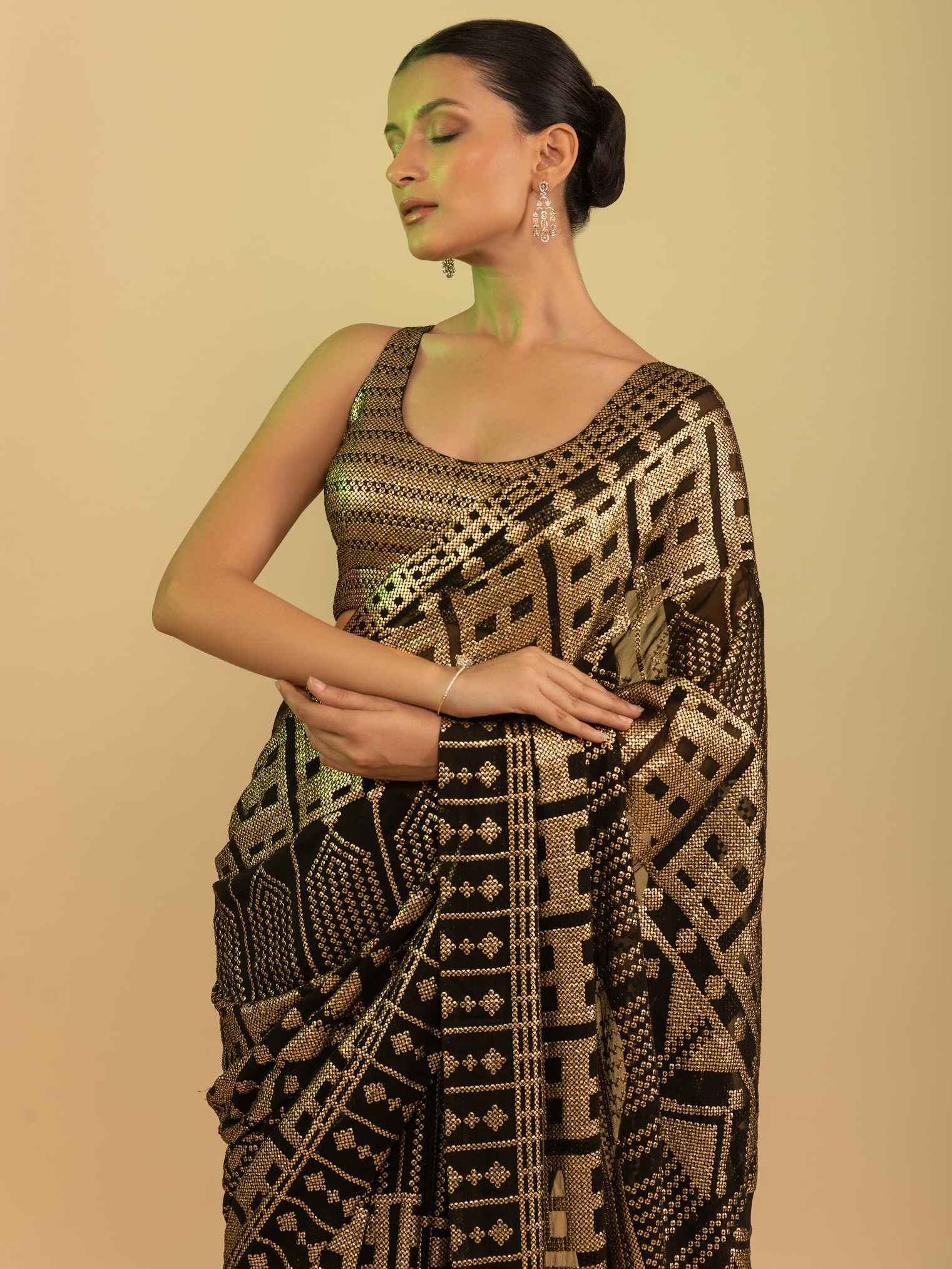 Stunning Black Sequins Georgette Festival Wear Saree With Blouse - Zeel Clothing