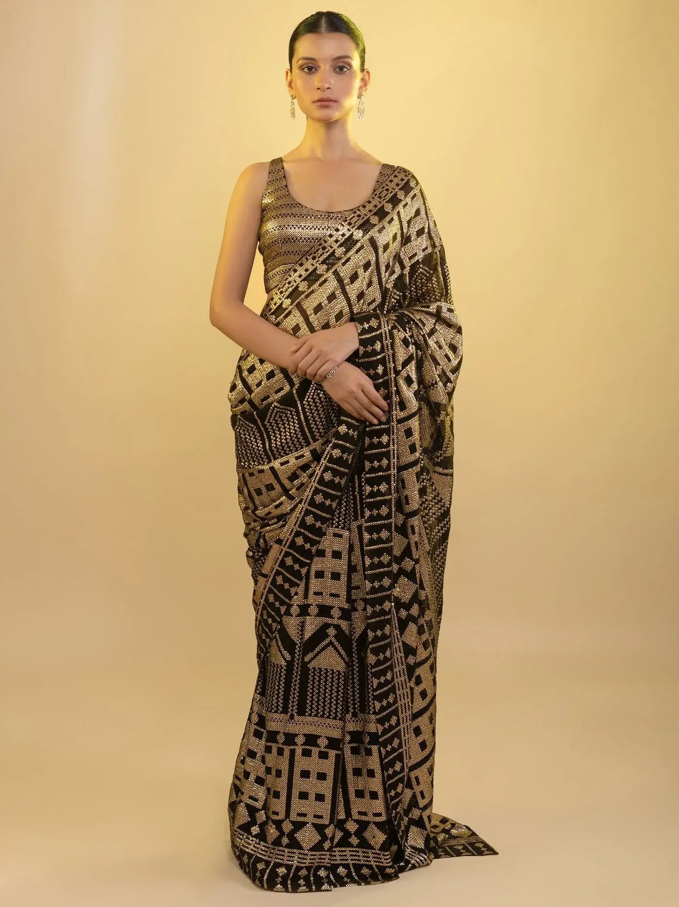 Stunning Black Sequins Georgette Festival Wear Saree With Blouse - Zeel Clothing