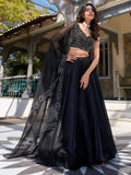 Stunning Black Sequins Work Satin Silk Party Wear Lehenga Choli - Zeel Clothing