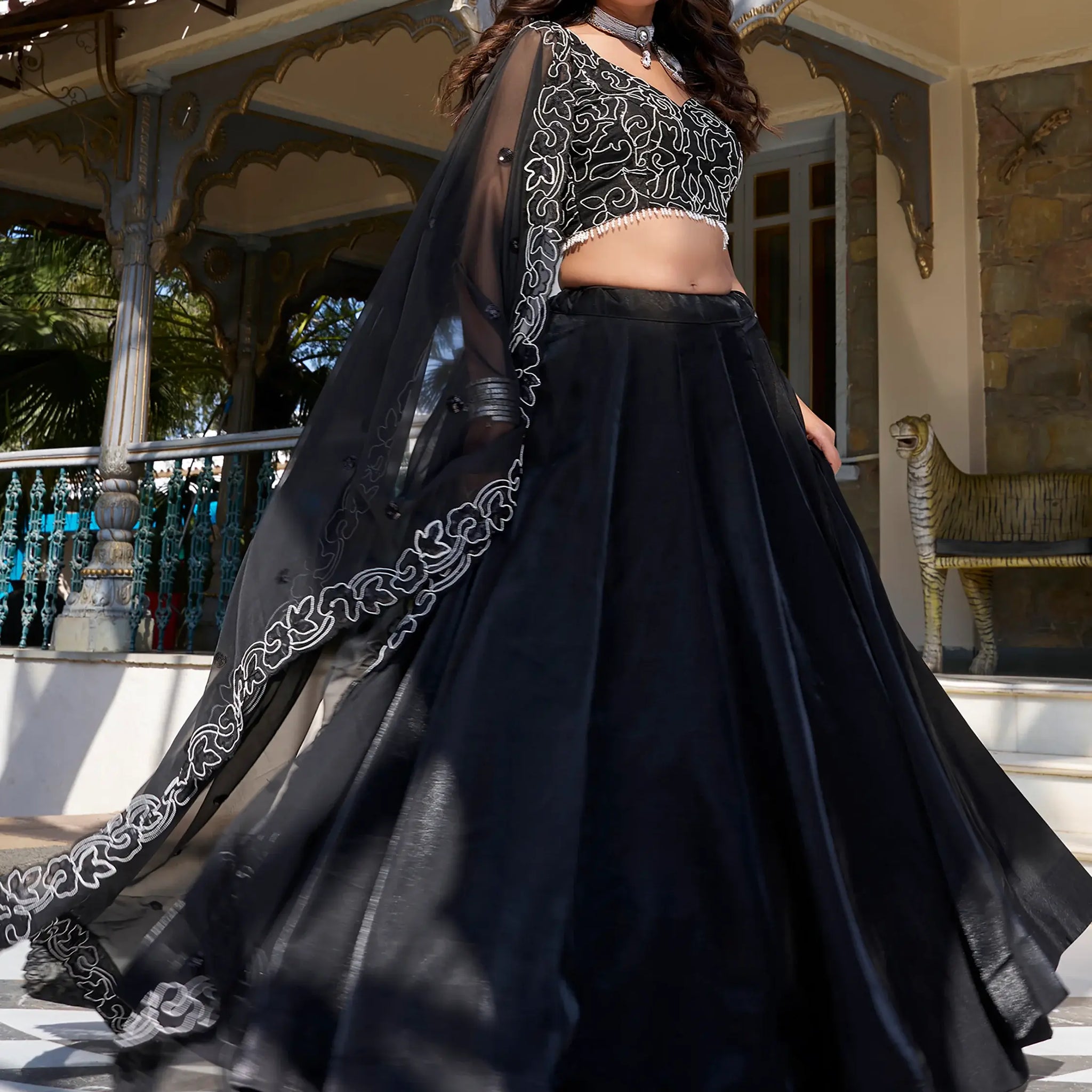 Stunning Black Sequins Work Satin Silk Party Wear Lehenga Choli - Zeel Clothing