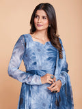 Stunning Blue And White Printed Anarakali Salwar Suit - Zeel Clothing
