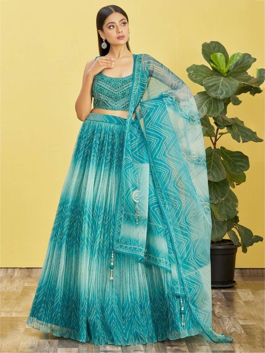 Stunning Blue Embroidered Work Organza Reception Lehenga Choli