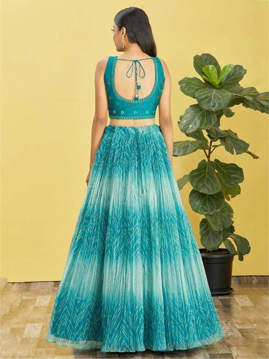 Stunning Blue Embroidered Work Organza Reception Lehenga Choli - Zeel Clothing