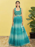Stunning Blue Embroidered Work Organza Reception Lehenga Choli - Zeel Clothing