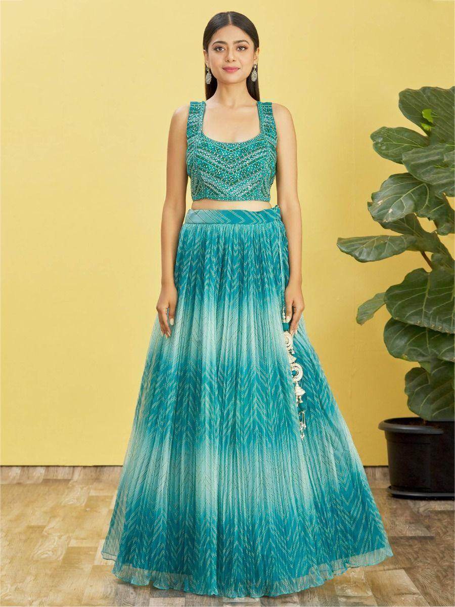 Stunning Blue Embroidered Work Organza Reception Lehenga Choli - Zeel Clothing
