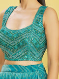 Stunning Blue Embroidered Work Organza Reception Lehenga Choli - Zeel Clothing