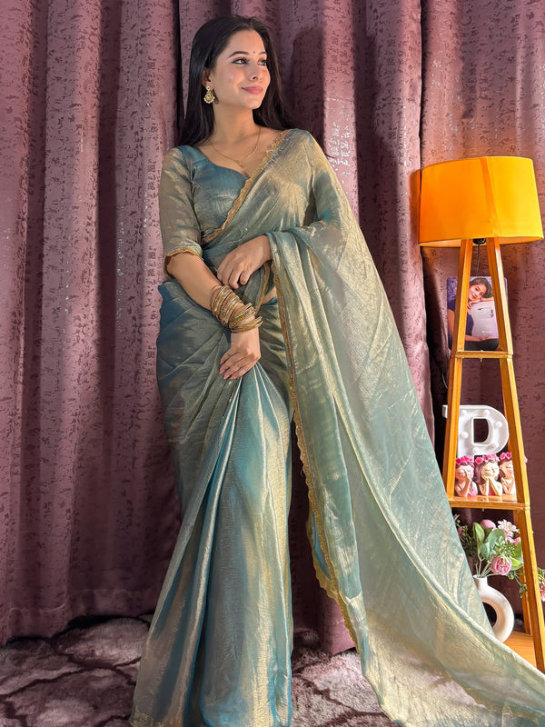 Stunning Blue Party Wear Hand Work Saree With Blouse - Zeel Clothing