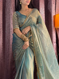 Stunning Blue Party Wear Hand Work Saree With Blouse - Zeel Clothing