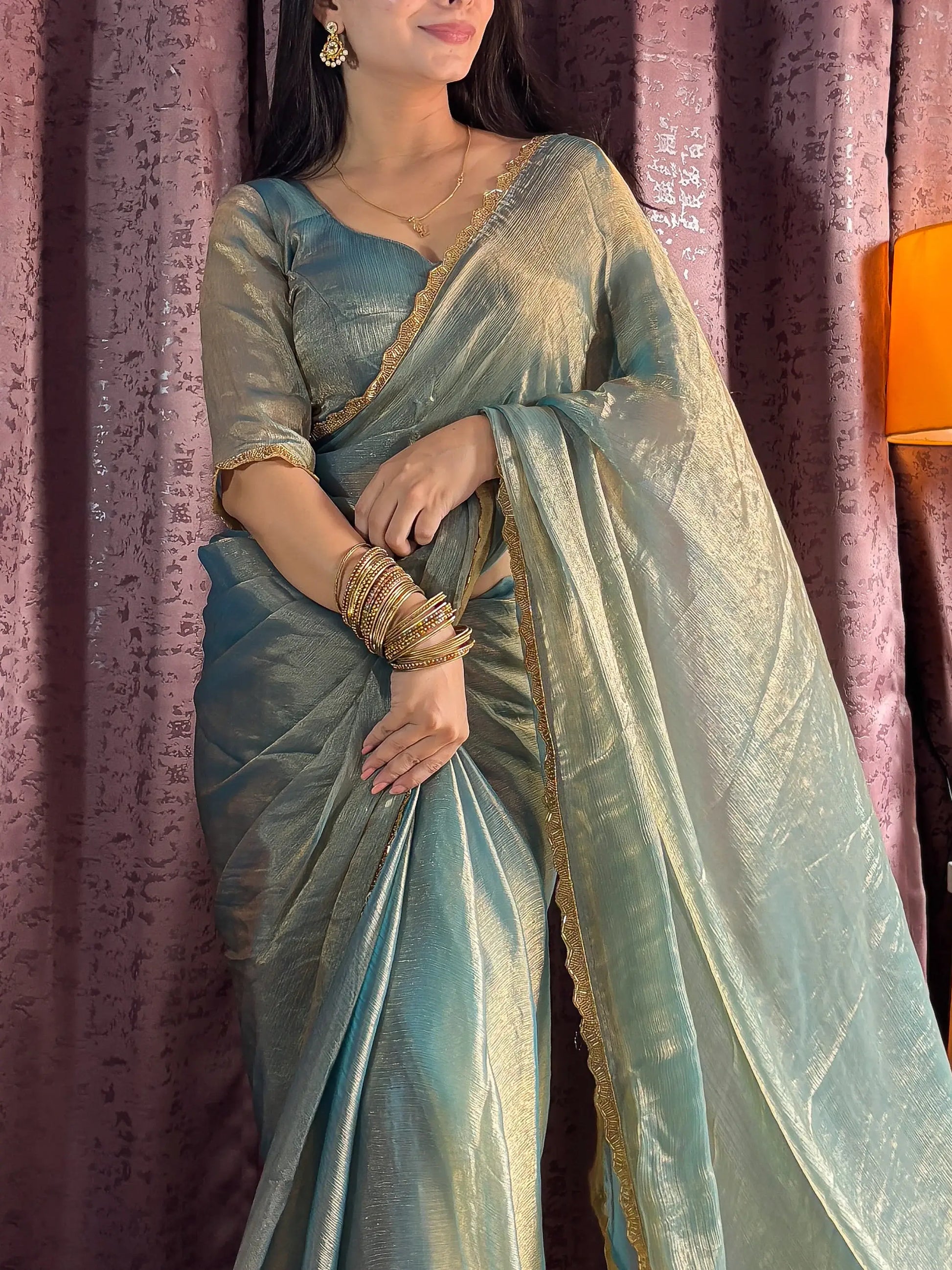 Stunning Blue Party Wear Hand Work Saree With Blouse - Zeel Clothing