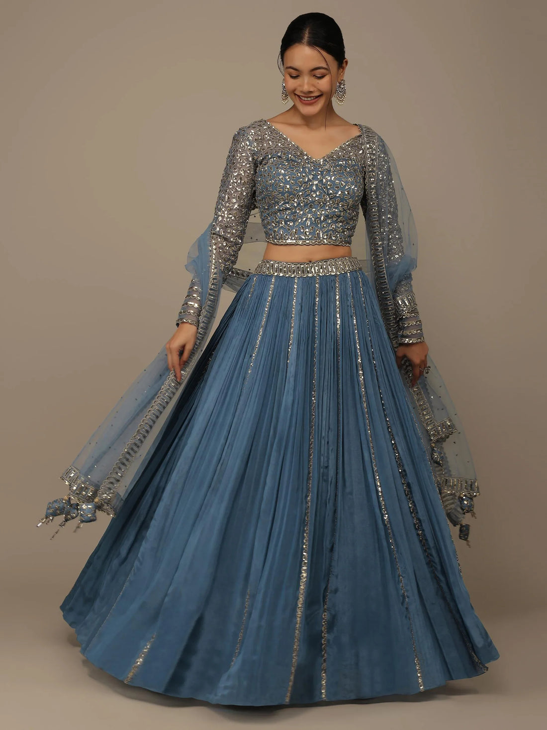 Stunning Blue Sequins Georgette Reception Wear Lehenga Choli - Zeel Clothing