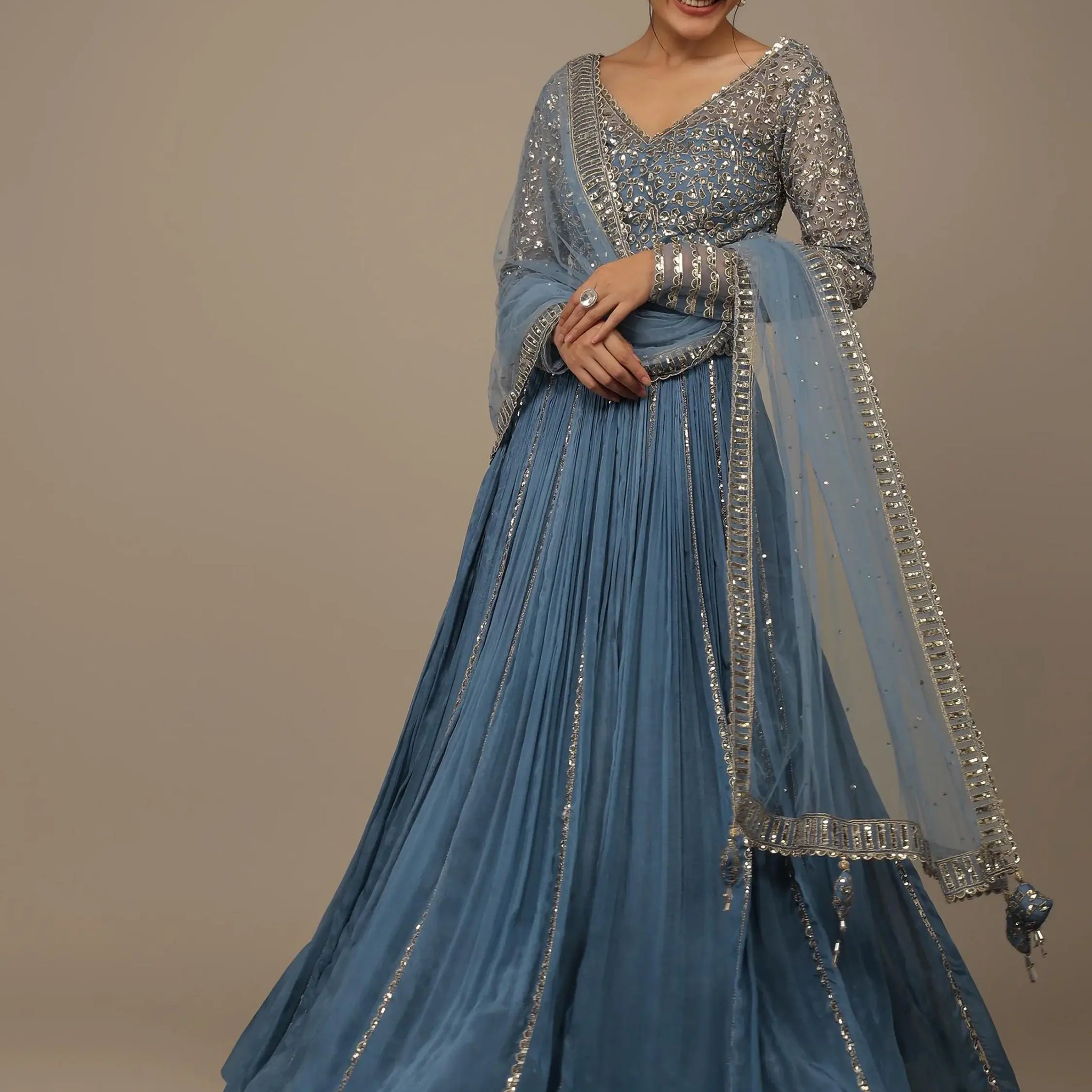 Stunning Blue Sequins Georgette Reception Wear Lehenga Choli - Zeel Clothing