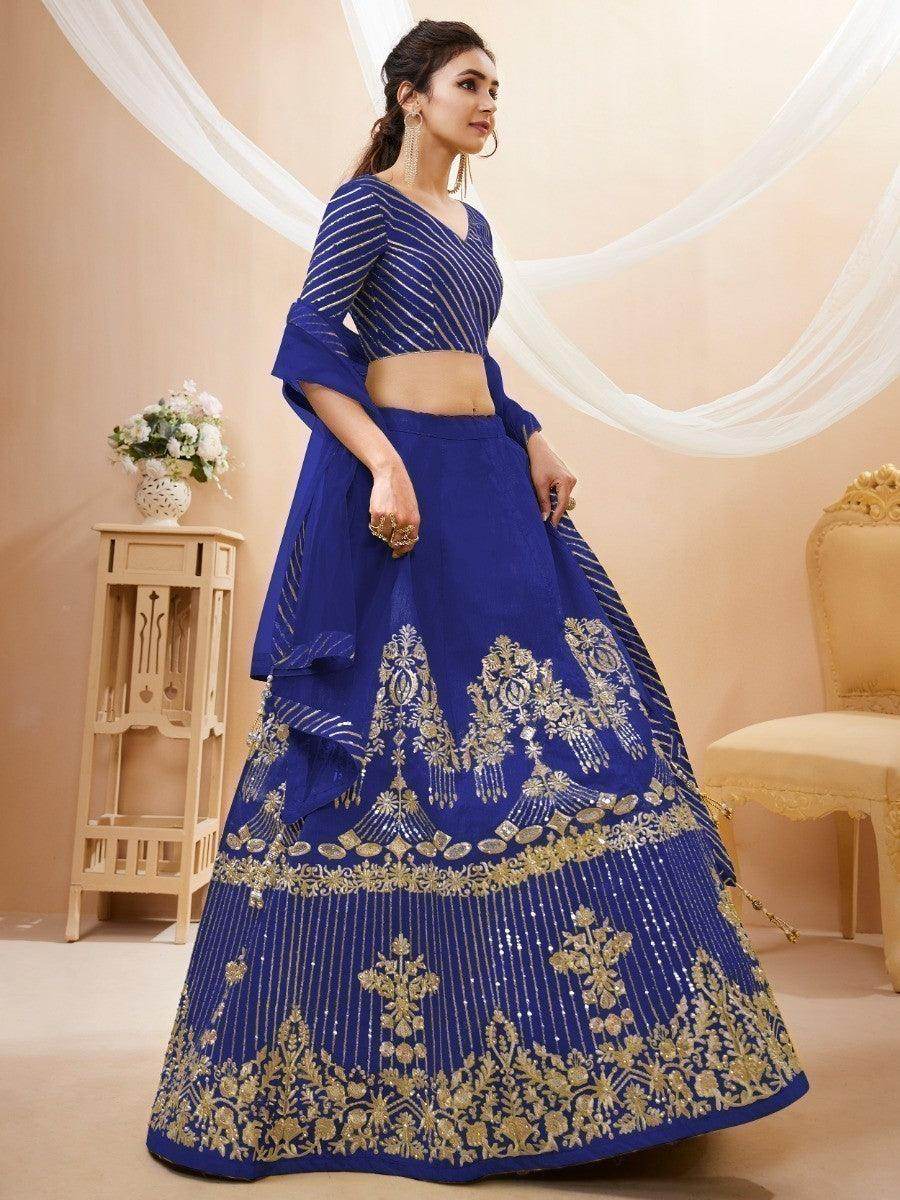 Stunning Blue Sequins Silk Wedding Wear Lehenga Choli With Dupatta - Zeel Clothing