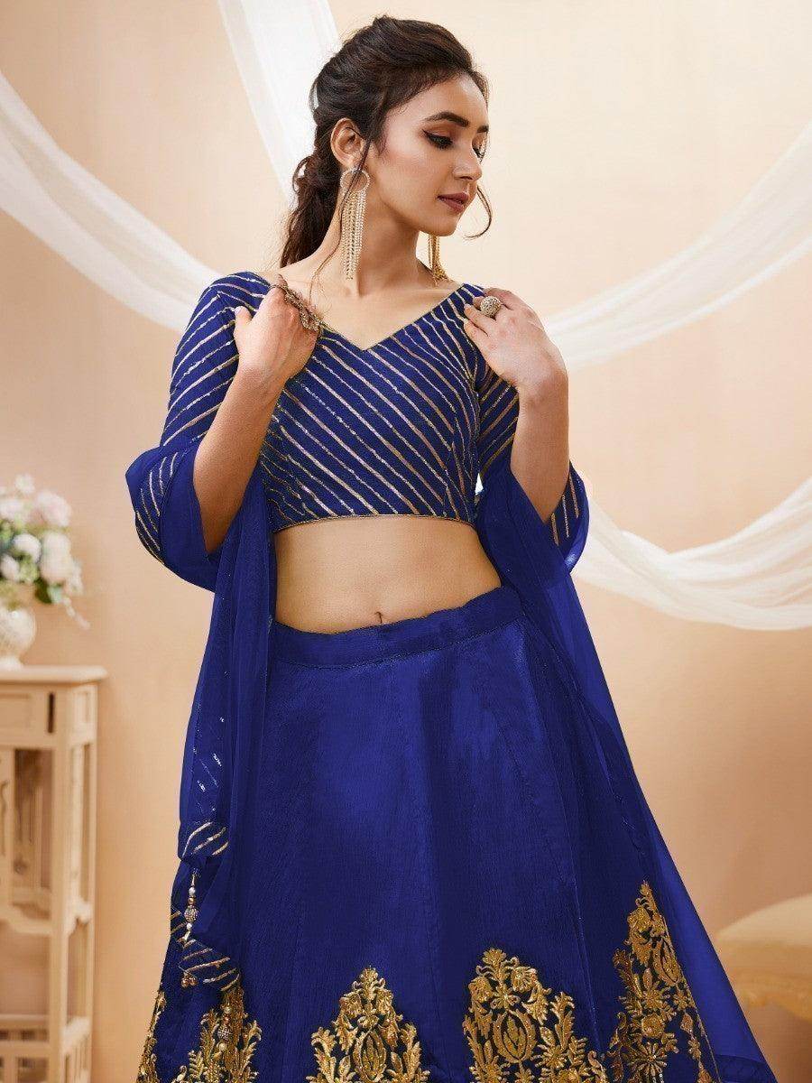 Stunning Blue Sequins Silk Wedding Wear Lehenga Choli With Dupatta - Zeel Clothing