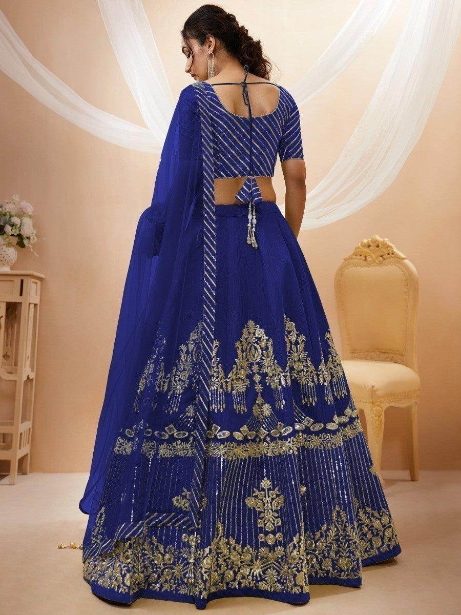 Stunning Blue Sequins Silk Wedding Wear Lehenga Choli With Dupatta - Zeel Clothing