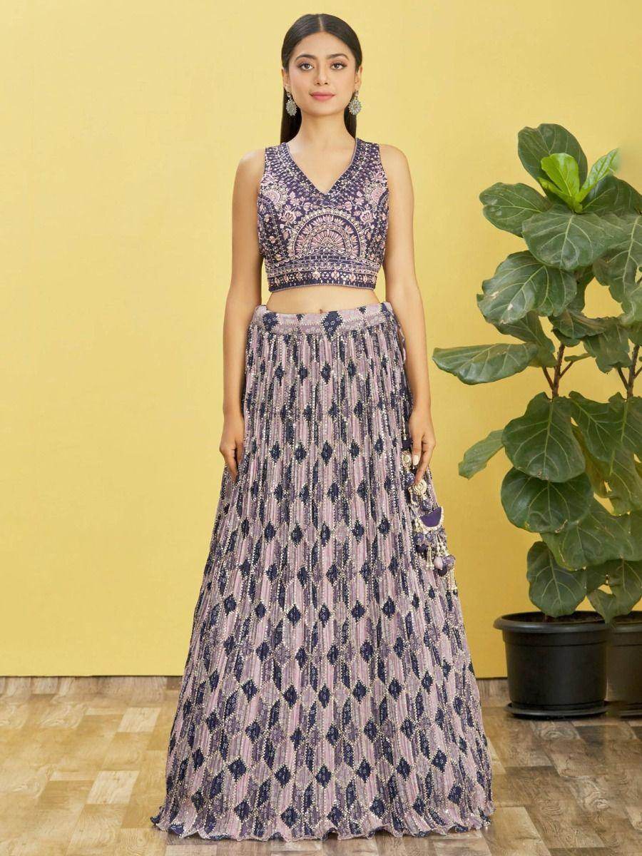 Stunning Blue Zari Work Chinon Traditional Lehenga Choli - Zeel Clothing