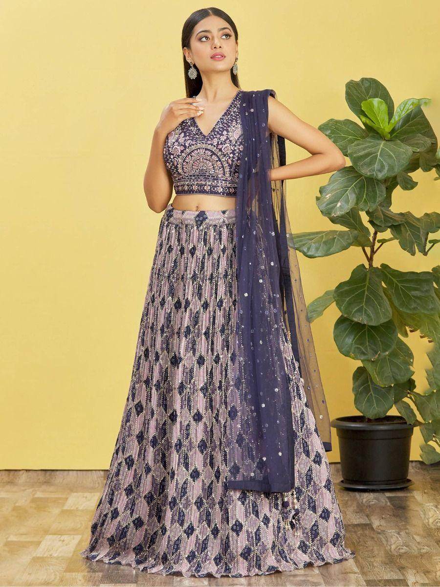 Stunning Blue Zari Work Chinon Traditional Lehenga Choli - Zeel Clothing