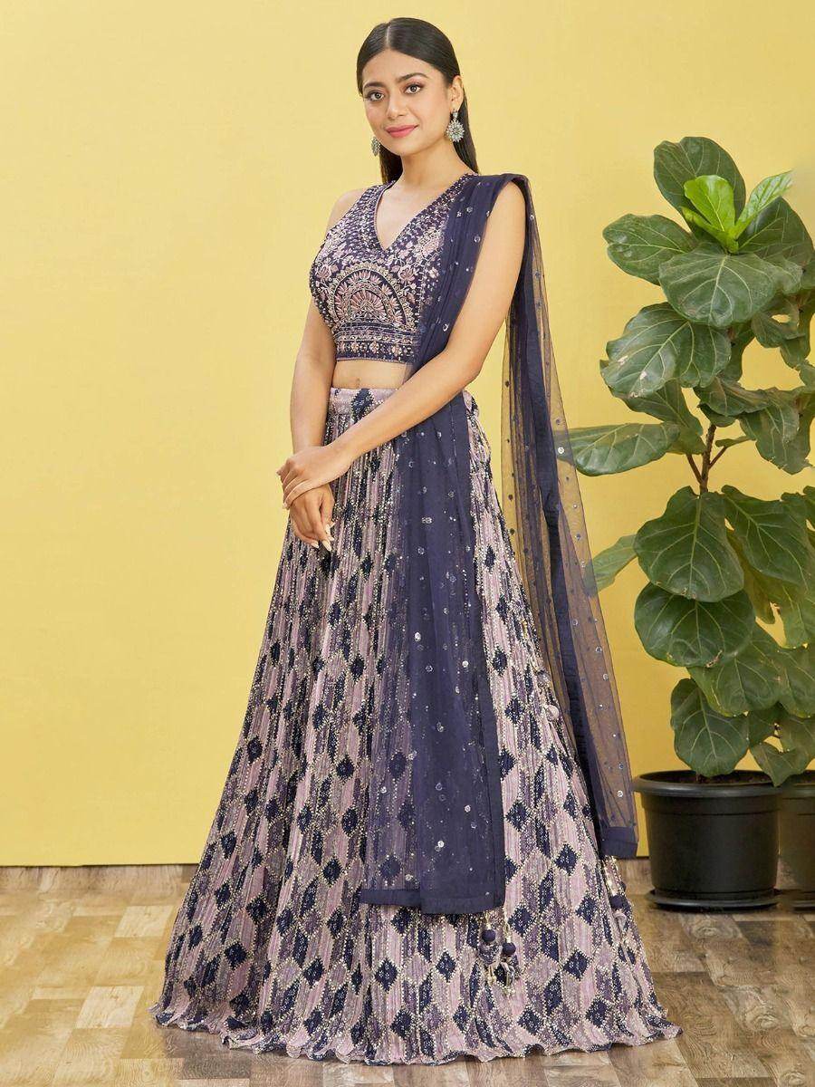 Stunning Blue Zari Work Chinon Traditional Lehenga Choli - Zeel Clothing